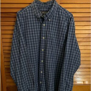 Eddie Bauer Men’s long sleeve blue plaid dress shirt Cotton fabric! EUC